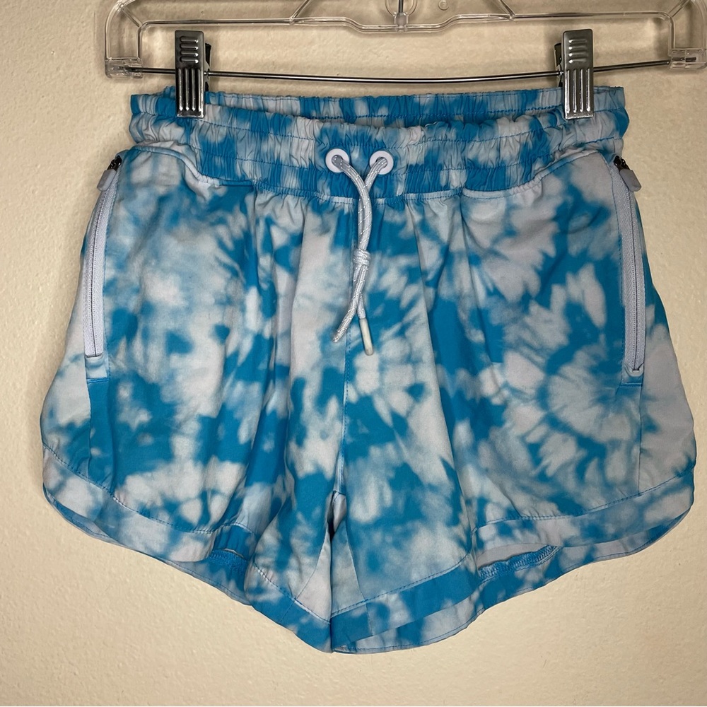 Athleta Blue and White Tie-Dye Girls' Athletic Shorts